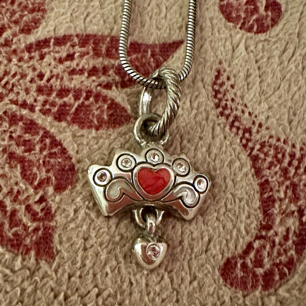 Silver and Red Heart Pendant Necklace